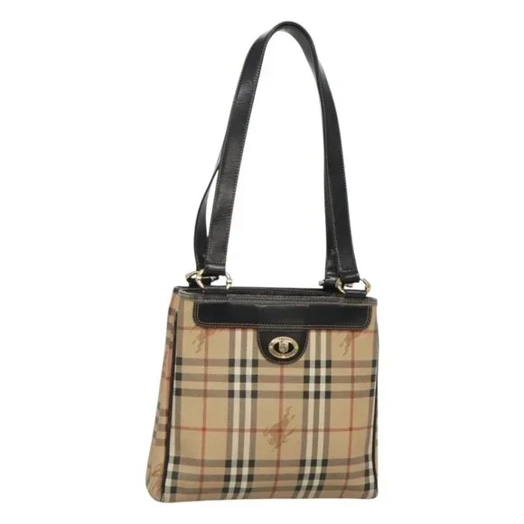 Burberrys Nova Check Shoulder Bag PVC Beige Gold Auth 127599